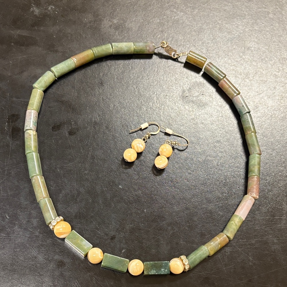 Elegant Jade Green and Beige Jewelry Set